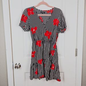 Madewell | Striped Floral Faux Wrap Dress Size 2